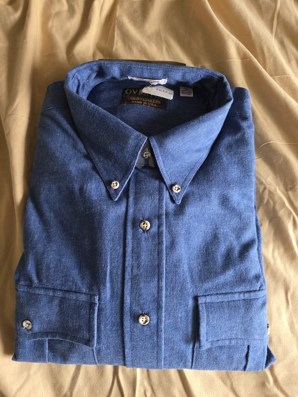 Vintage Overton Shirtmakers XL USA Made Deadstock Blue Brushed Cotton Workwear